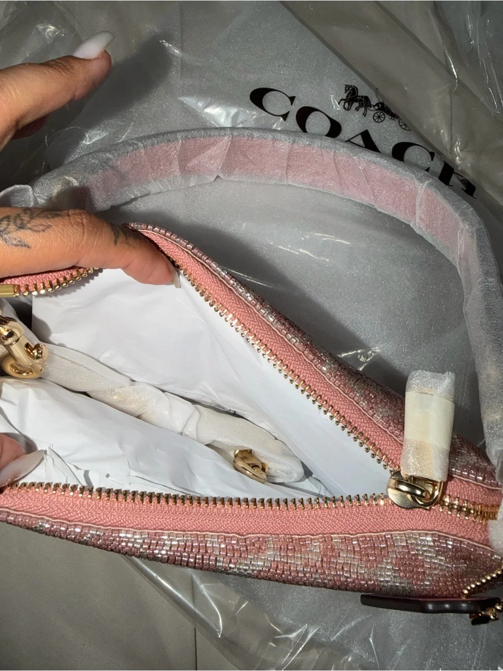 Coach Pink Beaded Signature Shoulder Bag